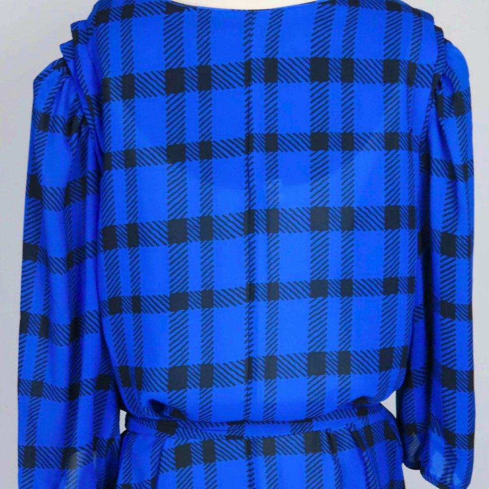 Vintage 80s Blue Black Plaid Dress 2X Plus Size - Picture 11 of 14